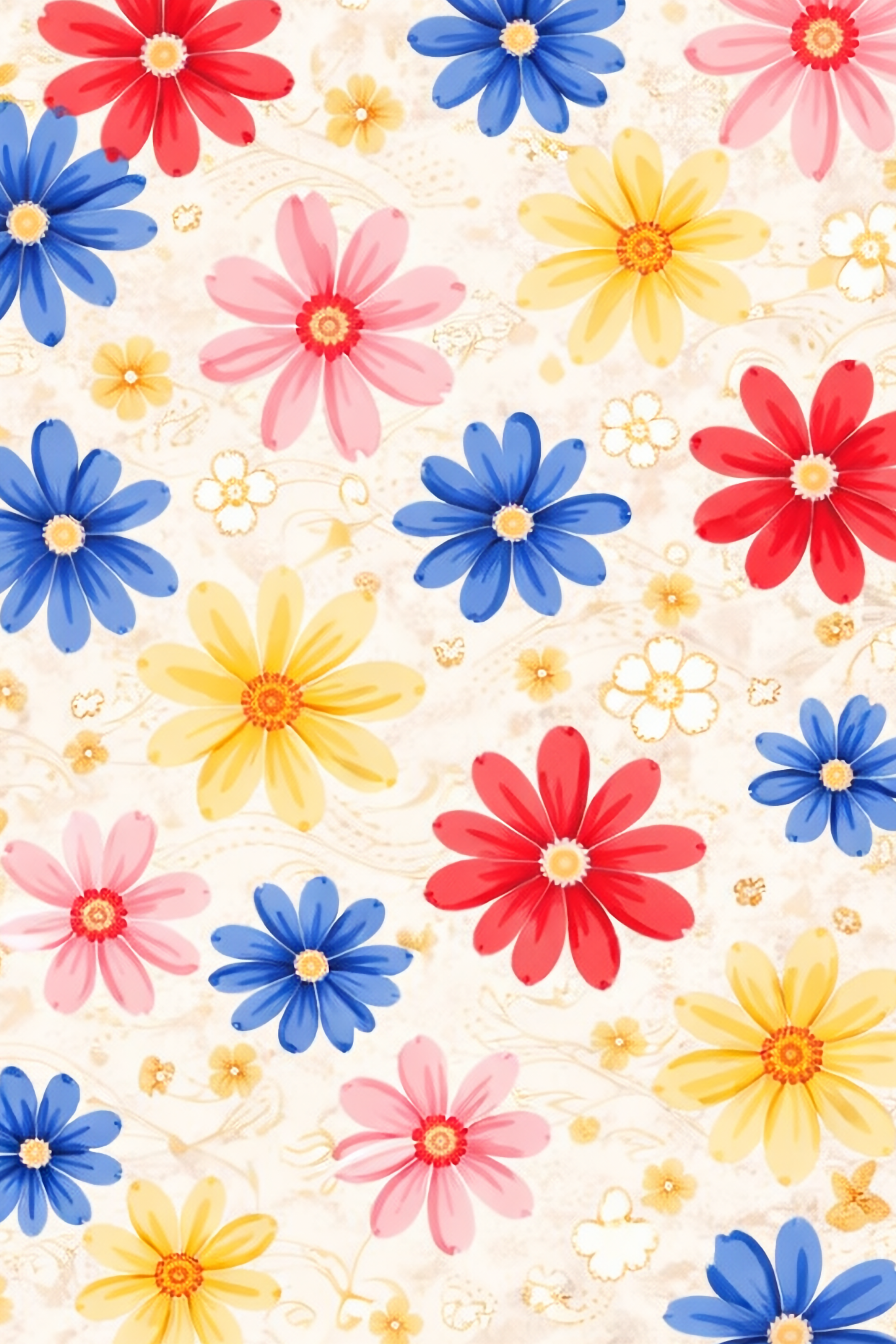 Close-up af farverige blomstermotiv på Flower t-shirt