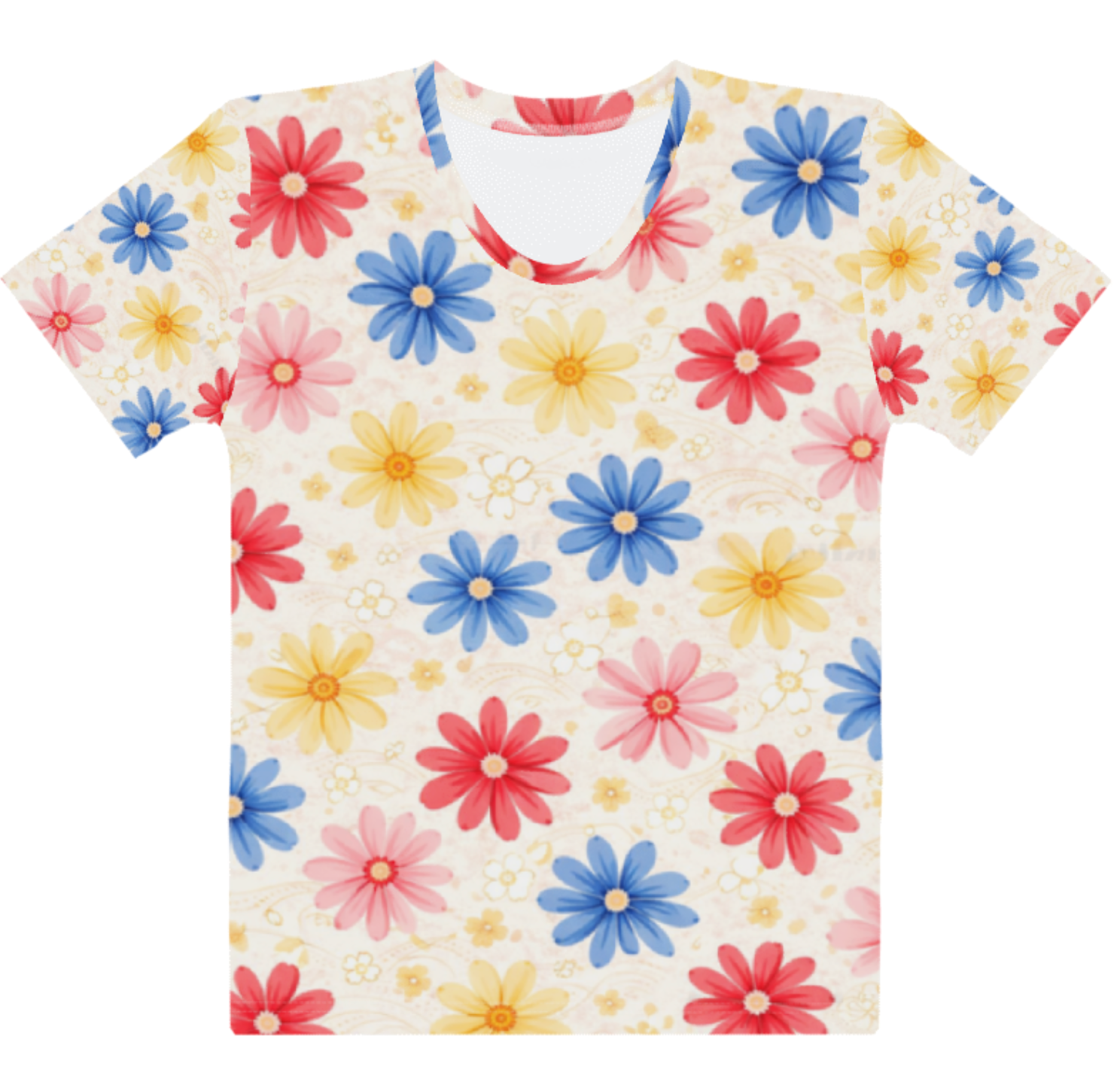 Flower t-shirt fladlagt på lys baggrund — visning af helt design